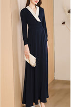 Load image into Gallery viewer, Navy blue spring and autumn V-neck long dress C4172
