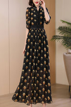 Load image into Gallery viewer, black printed long dress C4091
