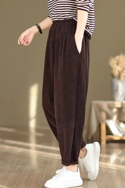 Elastic waist loose fitting corduroy pants C5126