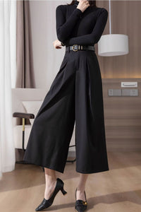 Black summer wide leg pants women C3506