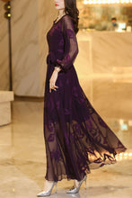 Load image into Gallery viewer, Summer Purple Long Sleeve Chiffon Dress C4110
