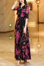 Load image into Gallery viewer, Summer black chiffon floral dress C4106
