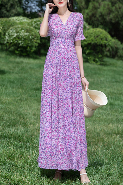 Floral women summer long chiffon dress C4037