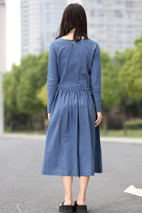 Blue Waist Drawstring Loose Dress C267