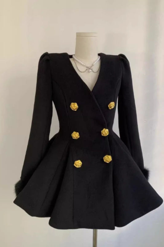Fit and flare double breasted winter wool coat C5172