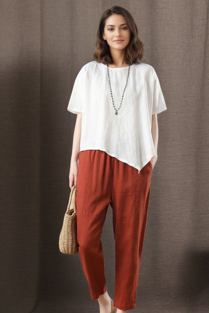 Women's Asymmetrical Linen Tops C4847