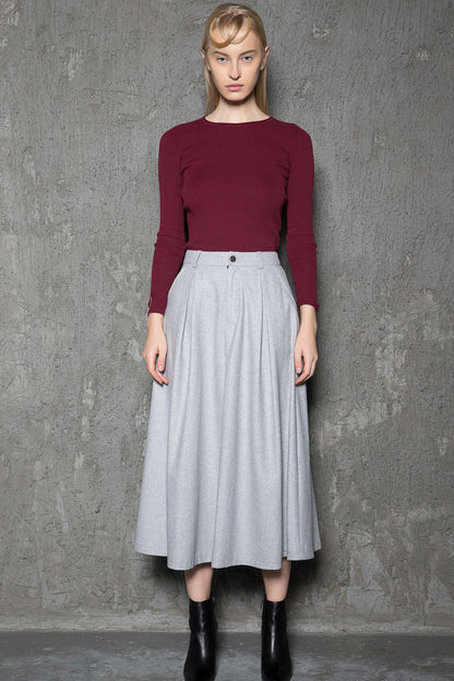 Gray pleated winter wool skirt women C737