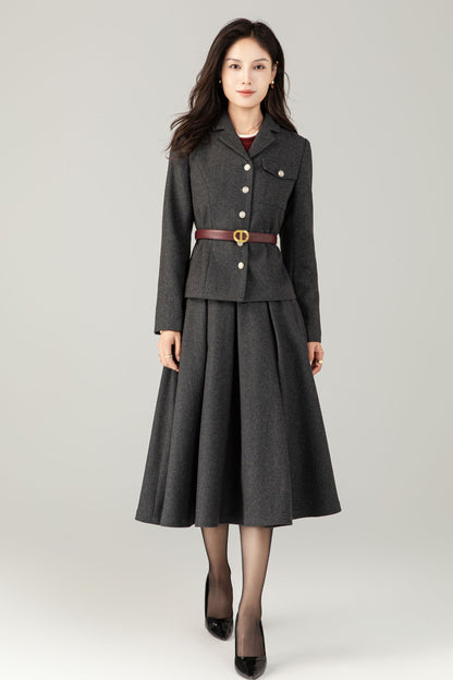 Gray short wool jacket coat C5241