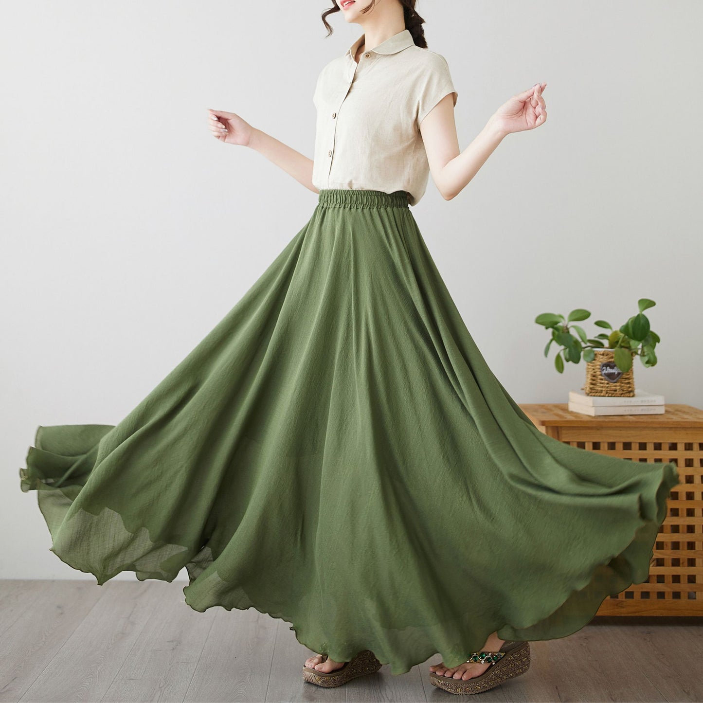 Bohemian Green Maxi Skirt c4893