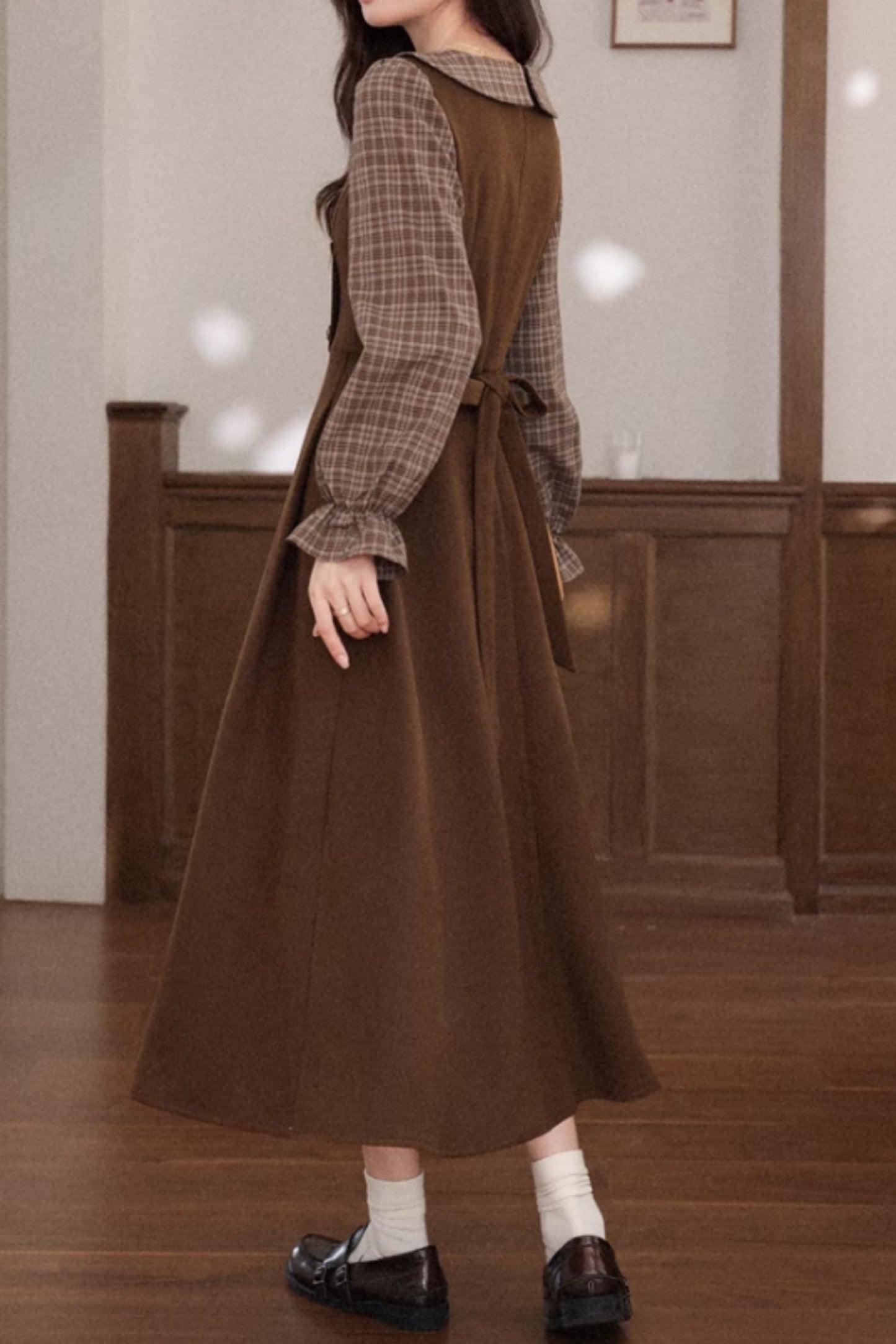 Long sleeves patchwork autumn dress C5356