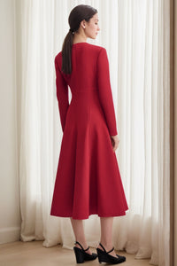 Women's red round neck dress C4296