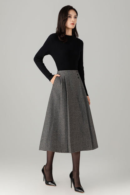 A line gray midi winter wool skirt C5277