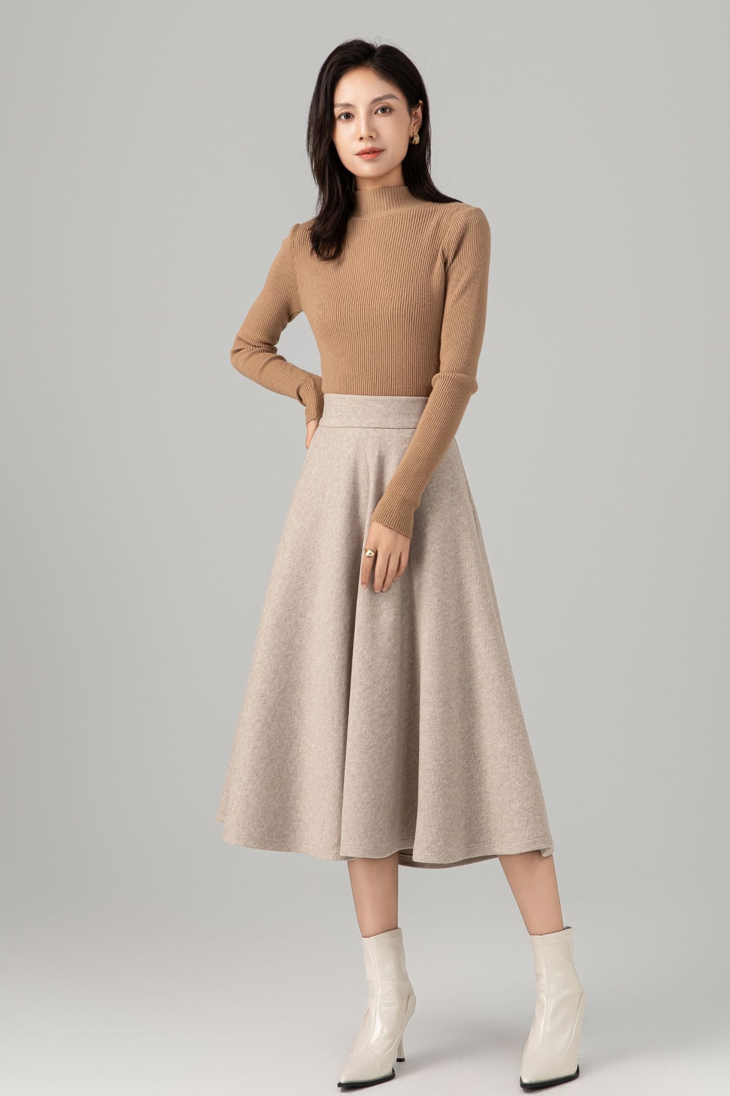 High Waisted A Line Wool Skirt C5279