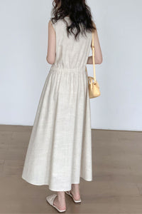 v-neck cotton linen sleeveless dress HY0004