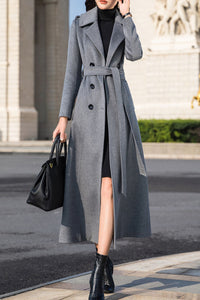 winter long grey wool coat C4149