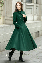 Load image into Gallery viewer, Warm green long trench wool coat C4501
