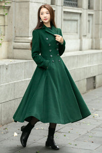 Warm green long trench wool coat C4501