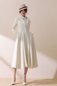 White wool wedding maxi coat dress C1779