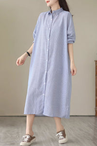 Loose fitting striple long shirt dress C4427