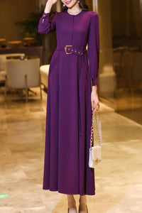 Purple spring and autumn long dress C4185