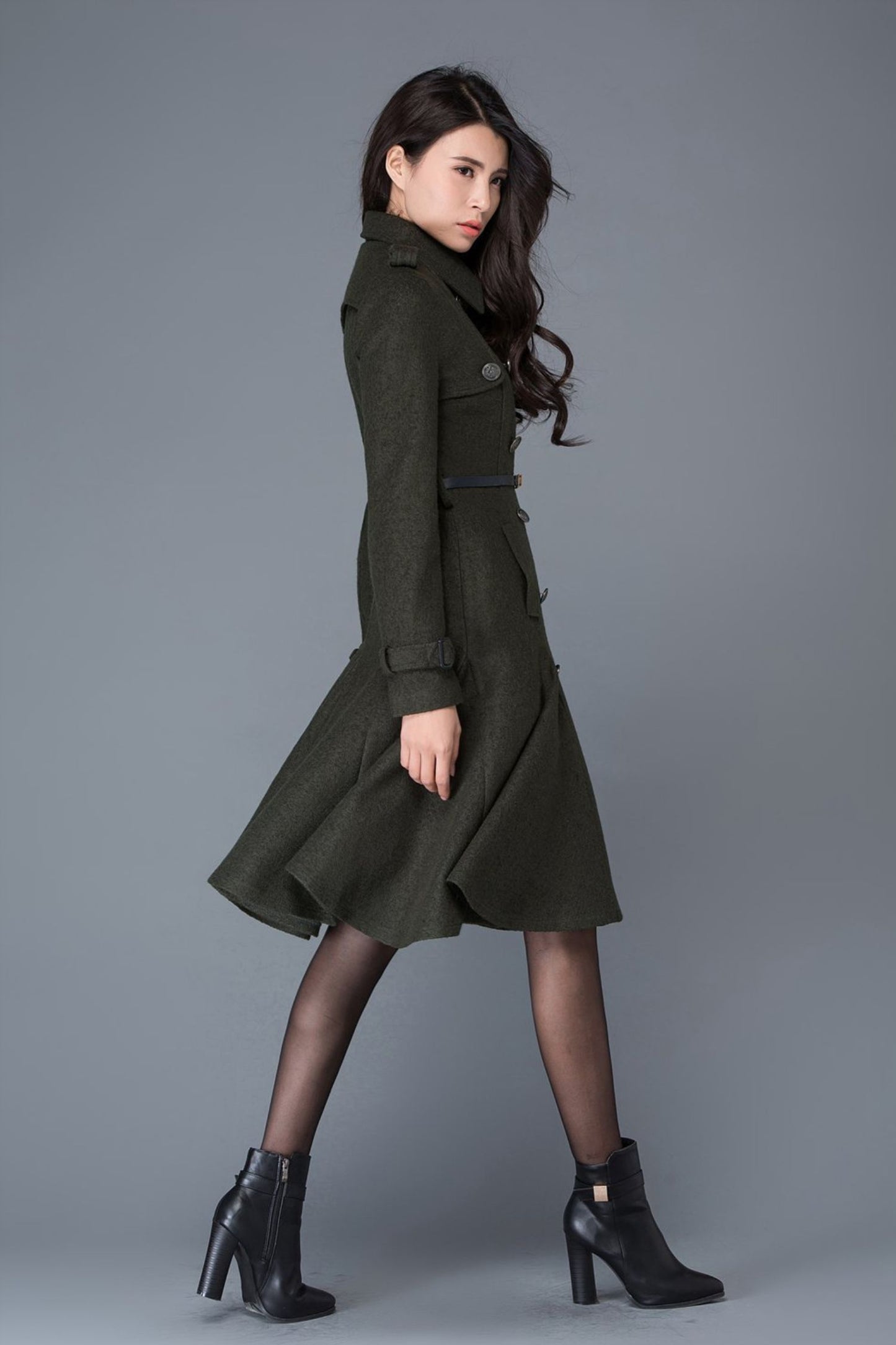 Double breasted Wool trench coat women C1028