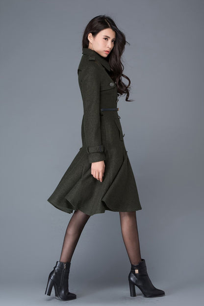 Double breasted Wool trench coat women C1028