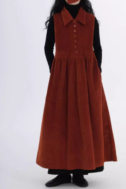 Sleeveless long corduroy dress for women C5431