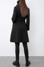 Load image into Gallery viewer, Black striple asymmetrical wool coat C4601
