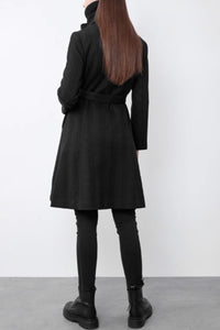 Black striple asymmetrical wool coat C4601