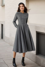 Load image into Gallery viewer, Grey Fit and Flare Wool Dress C4318
