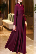 Load image into Gallery viewer, Burgundy women&#39;s v- neck long sleeved dress C4190
