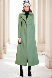 Trench Green Wool Coat Women C4074