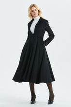 Load image into Gallery viewer, Women&#39;s black wool maxi princess coat C1338
