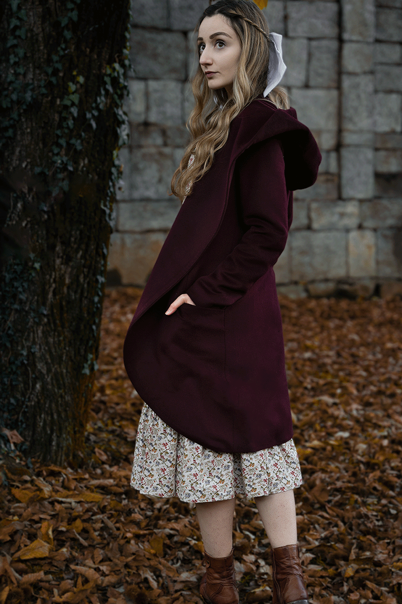 Burgundy Hooded Winter Wool Coat C3767 Ylistyle