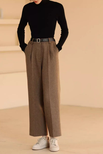 Wide leg winter long wool pants C4650