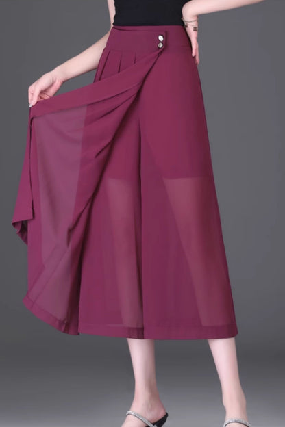 Summer irregular wide leg midi pants women C5020