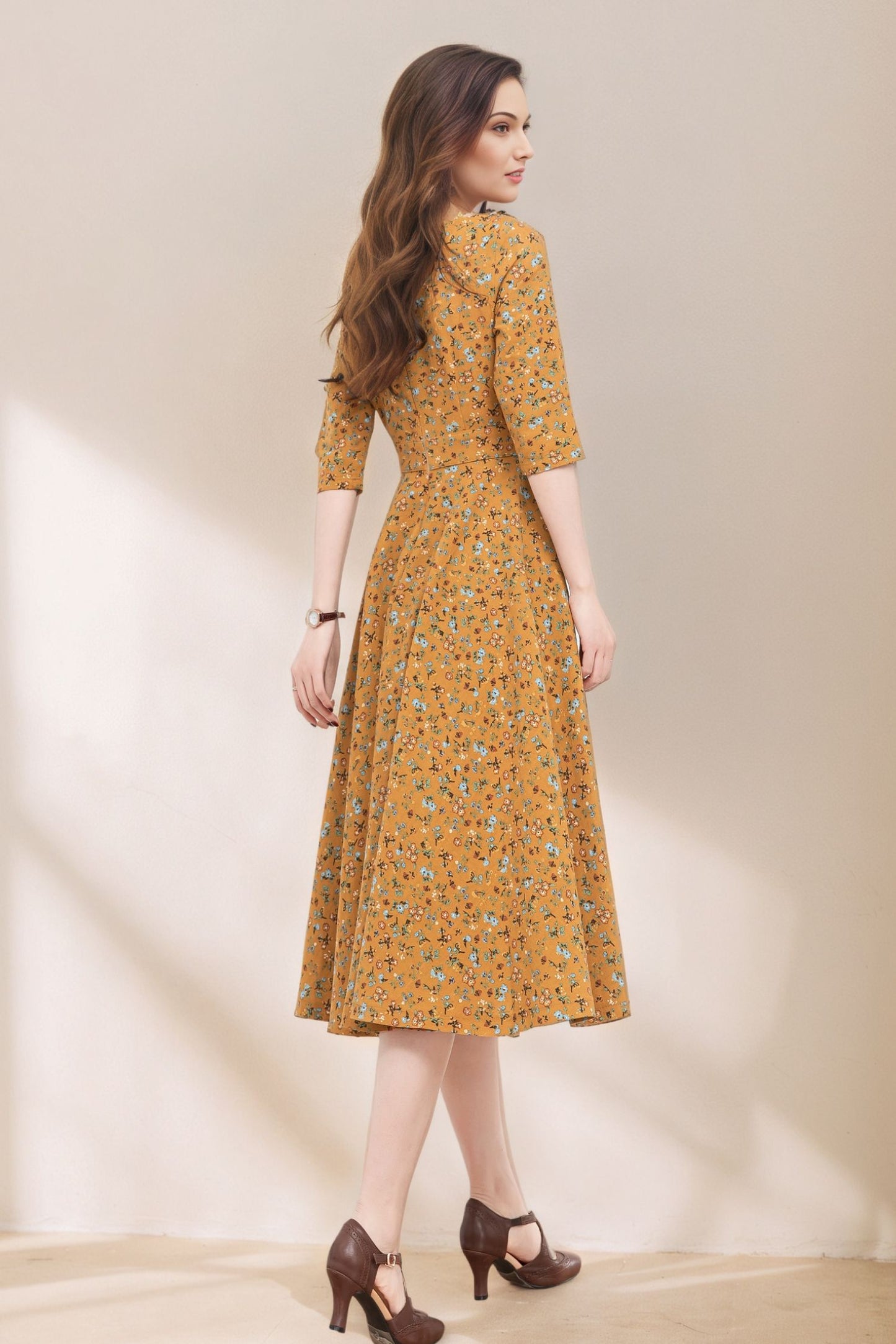 Floral swing linen dress women C5367
