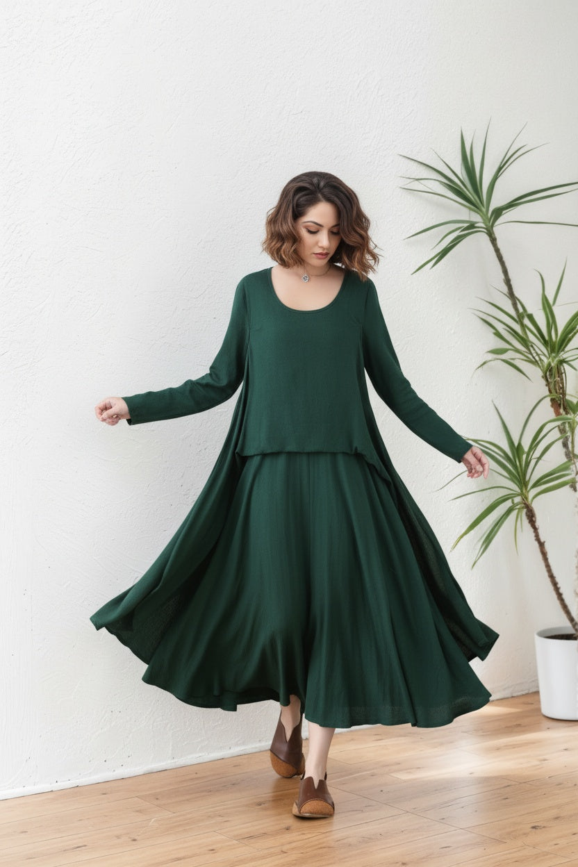 Casual Loose Women Spring Asymmetrical Linen Dress C5418