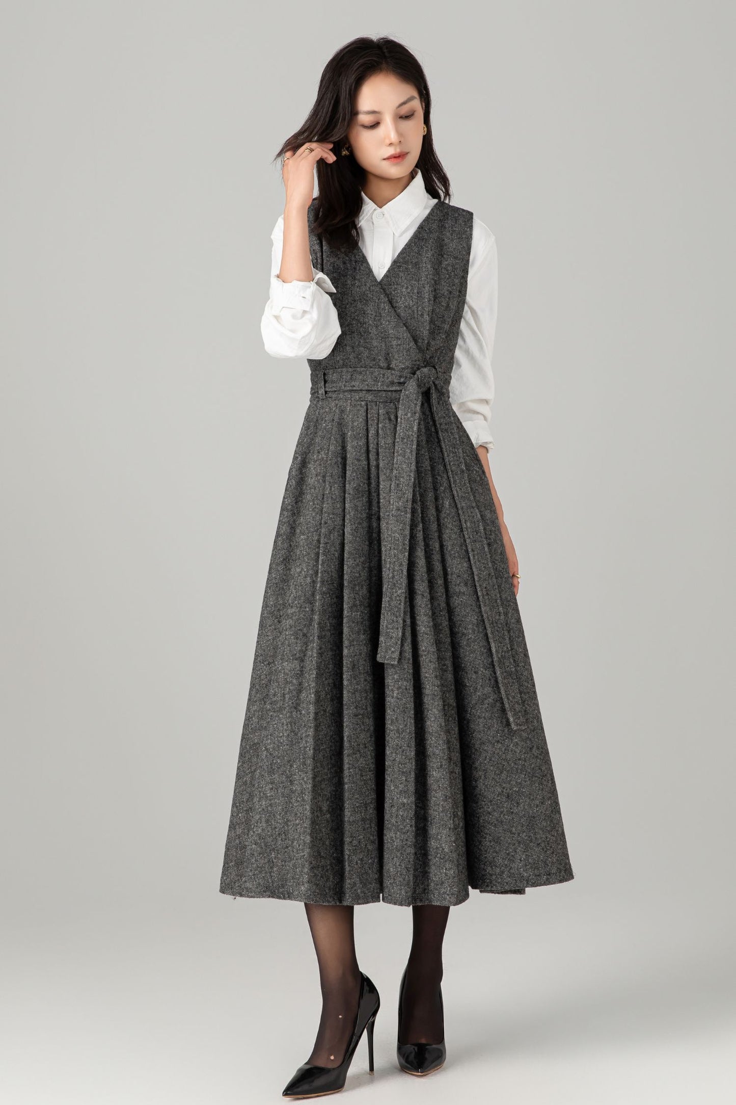Sleeveless winter wool dress women C5278