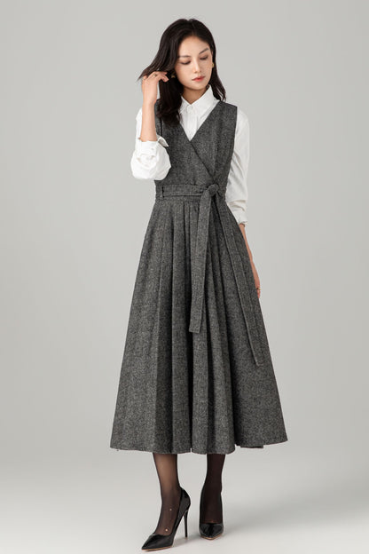 Sleeveless winter wool dress women C5278