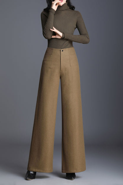 Maxi wide leg wool pants women c5079