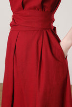 Load image into Gallery viewer, Red Sleeveless Midi Linen Dress C3262
