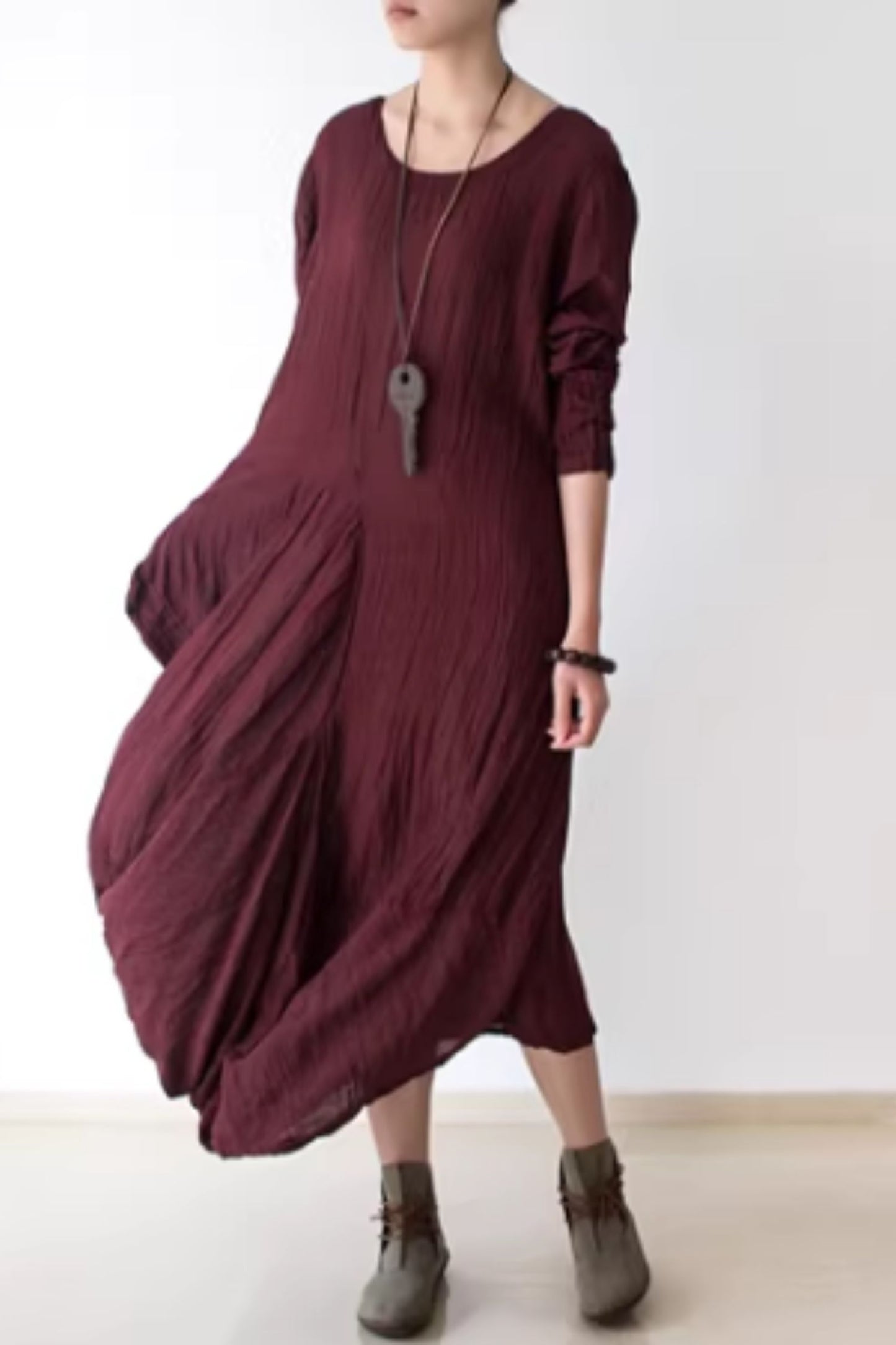 Irregular loose fitting long linen dress women C5423