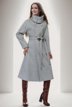 Load image into Gallery viewer, Midi wool gray trench belt coat C4274
