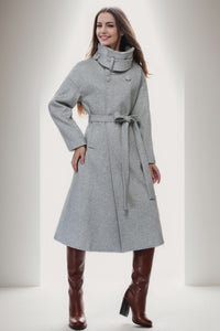 Midi wool gray trench belt coat C4274