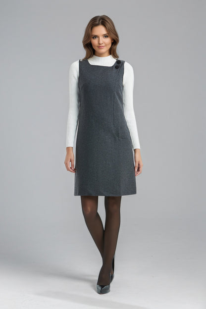 Sleeveless Apron Wool Dress,Women Knee-lengh Dress C5142