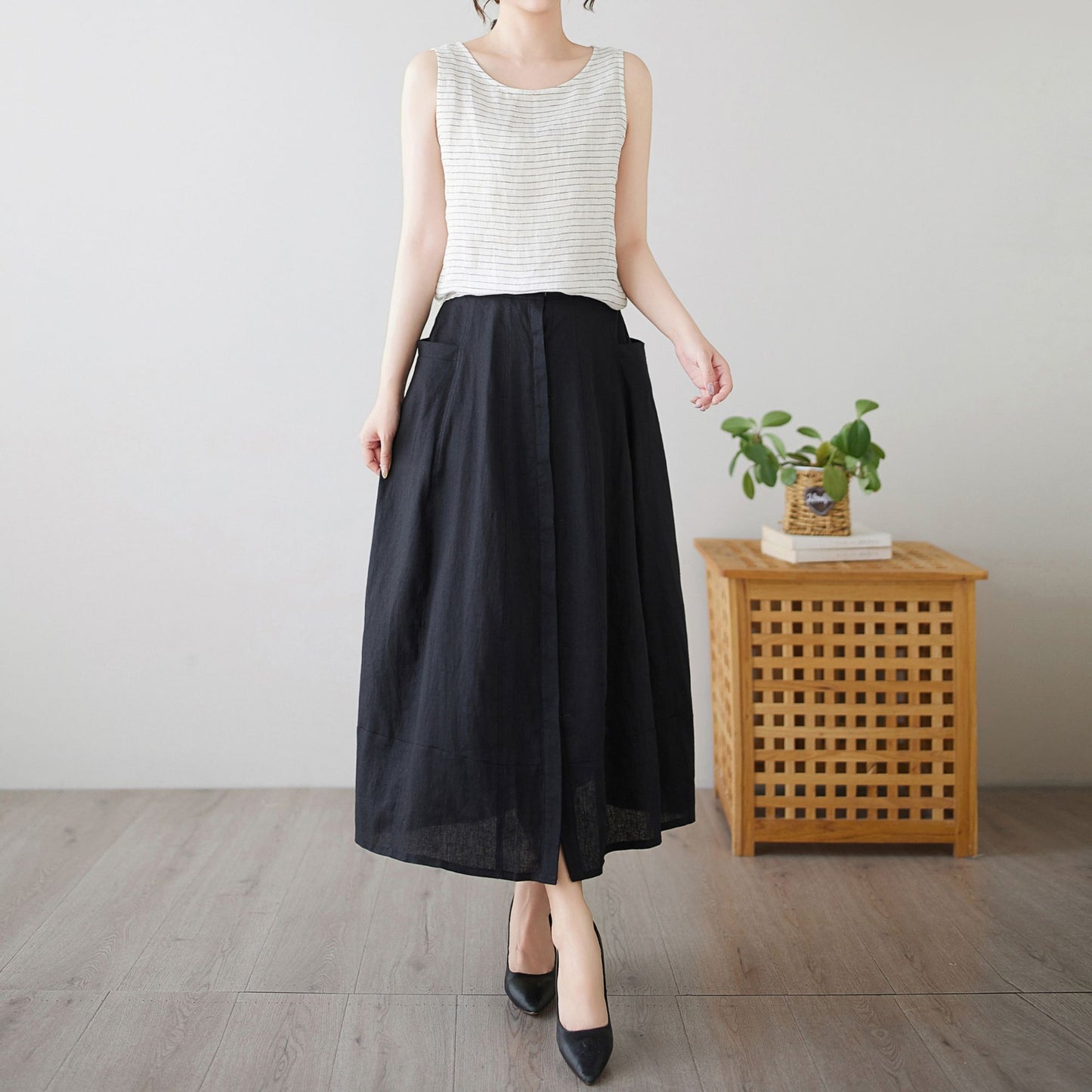 Casual Linen Skirt with pockets c4896