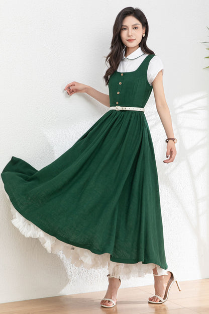 Summer Green Linen Pinafore Dress c4983