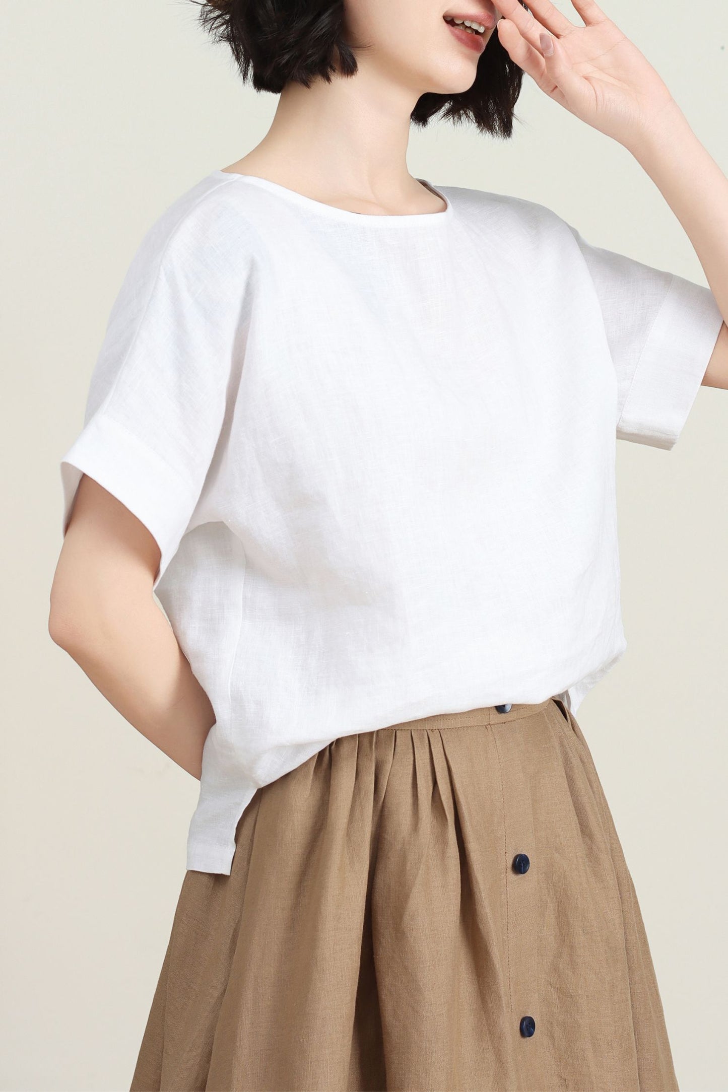 White casual linen summer top C4731