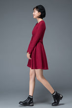 Load image into Gallery viewer, Vintage inspired burgundy short winter wool dress C1200
